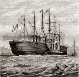SS Great Eastern, veleiro a vapor de ferro projetado por Isambard Kingdom Brunel, de Les Merveilles de la Science, publicado c.1870 (gravura)