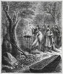 STRUFERTARI (festa na Roma antiga para purificar as malditas árvores) - Gravura em "Ciências trazidas ao alcance de todos - física e química popular" por Alexis Clerc - Final do século XIX. Colecção privada.