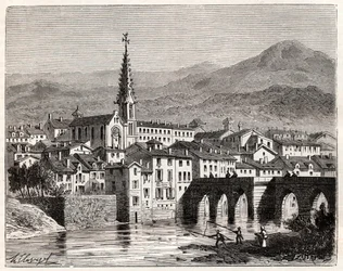 Saint-Antonin-Noble-Val (Saint Antonin Noble Val) - Languedoc-Roussillon-Midi-Pyrenee - gravura em "France illustree: geography, history, statistical administration" de V.A. Malt-Brown. 1884
