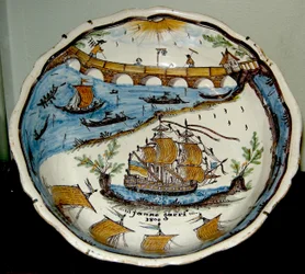 Saladeira representando o transporte no Loire, Nevers, 1800 (cerâmica)
