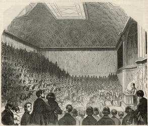 Salle des cours au College de France à Paris au 19eme century - Gravação em "Tableau-de-Paris" de Edmond Texier 1852