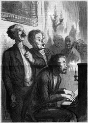 Cantores de salão. Cartoon de Honore Daumier (1808-1879). Gravura em "Le Monde Illustré" n°290 de 1 de Novembro de 1862.