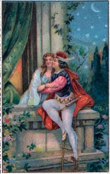 Cena de "Romeu e Julieta" de Shakespeare, Ato 3, cena 5: os amantes na varanda.