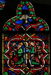 Cena na janela E retratando Pilatos lavando as mãos; a pomba do Espírito Santo
