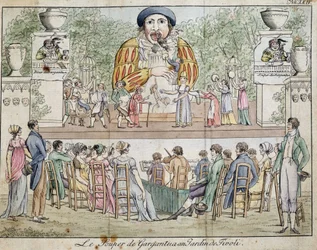Cena do jantar do Gargantua com público, atracção do jardim do Tivoli, c. 1805.