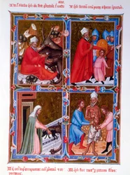 Cenas da vida de Saint Blaise, fac-símile de um manuscrito do século XV da Legendaire des Anjou-Hongrie, escola de Bolonha
