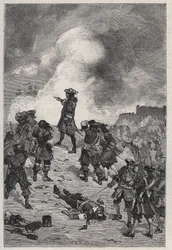 Sebastião o Prestre seigneur de Vauban (1633-1717), marechal da França defende Brest contra um ataque da frota inglesa em 1695 - gravação em "Les Hommes Celebres de la France" de Louis Dumas 1889