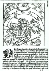 Pastor sob sol, lua e estrelas, de um calendário de pastores