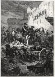 Siege de Metz (1552) - François de Guise e as obras nas muralhas de Metz - gravura de "A história da França contada aos meus netos" - por François Guizot - 1872-1876