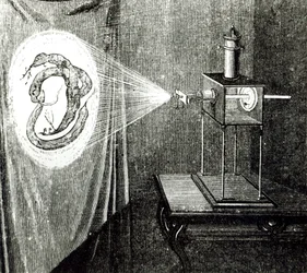 Microscópio Solar, das Grandes e Antigas e Modernas Invenções de Louis Figuier (1819-94), Paris, 1861