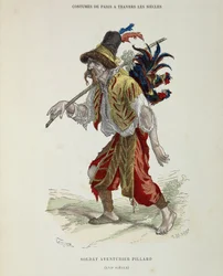Soldado aventureiro (vagabundo) no século XVI - em "O traje de Paris através dos séculos".