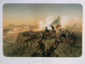 Soldados sob ataque na batalha de Alma em 20 de setembro de 1854, 1854