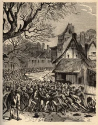 Soule game (ancestral do futebol) - (França) - Le jeu de la soule en Basse Normandy (Ancetre presume du football et du rugby) - gravura em "PATRIQUE DE LA FRANCE IN 6 VOLUES BY LUCIEN HUARD - final do século XIX