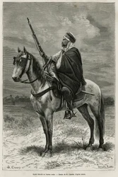 Spahi, eficiente cavaleiro e pavor contribuindo para a conquista da Argélia, ao serviço da França, destaca-se no escritório árabe, gravando após um desenho de H. Charles, para ilustrar a história Tebessa e seus monumentos (Argélia), de A. Heron de Villefos