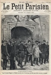 Julgamento de espionagem na Alemanha: os franceses Daguet e Dubois levados da fortaleza de Kiel para Leipzig. Um dos jornais " Le petit Parisien" em 10/12/1893 (gravura)