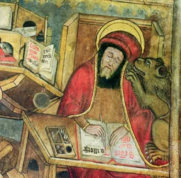 São Marcos escrevendo seu evangelho, detalhe da cripta