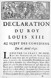 Declaração de Luís XIII (1601-43) sobre os comediantes, 16 de abril de 1641