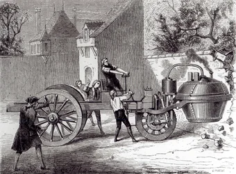 Automóvel a vapor inventado por Nicolas Joseph Cugnot (1725-1804) em 1771, 1886
