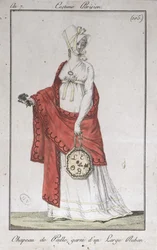 Chapéu de palha com uma fita, moda placa de trajes parisienses, 1799