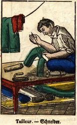Alfaiate; Série sobre o comércio, imagem da Epinal do século XIX.