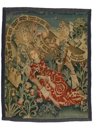 Tapeçaria representando duas cenas de Der Busant "O abutre", da Alsácia, c.1475-1500 (lã, seda e fios metálicos)