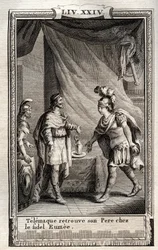 Telemaque encontra Ulisse - gravura de 1798 por Monnet em "Les Aventures de Telemaque, fils d