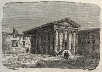 Templo de Augusto e Lívio em Viena, no departamento francês de Isere (templo romano) - gravura em "Histoire de France" de Victor Duruy (1811-1894) - 1882