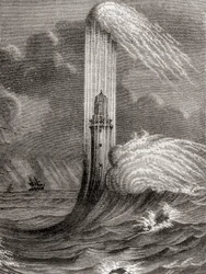 O Farol de Eddystone do século XVIII, construído por John Rudyard, Eddystone Rocks, perto de Rame Head, Inglaterra, de 
