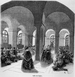 O banheiro do Instituto para os Jovens Cegos, no Tableau de Paris, de Edmond Texier, publicado em 1852