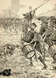 A Batalha de Marengo, Itália em 1800, lutou entre as forças francesas sob o comando de Napoleão Bonaparte e os austríacos. Da Agenda Buvard du Bon Marche publicada em 1917.