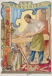 O carpinteiro, ilustração de um livro sobre o artesanato, c.1899