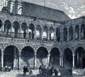O Claustro do Convento de La Merced, México, das Antigas Cidades do Novo Mundo, de Claude-Joseph-Desire Charnay, pub. 1887