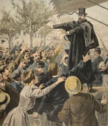 A reunião de Deroulede: na saída, ilustração de Le Petit Journal: Suplemento illustre, 9 de outubro de 1898