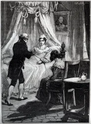 A Duquesa de Berry (Marie Caroline, Princesa das Duas Sicílias, Duquesa de Berry (1798-1870) na Fortaleza de Blay recebe o Doutor Louis Charles Deneux (1767-1846) - Gravura -