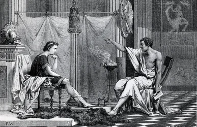 A educação de Alexandre o Grande (356-323 aC) por Aristóteles (384-322 aC) de um livro de L. Figuier