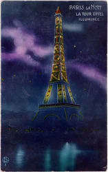 A Torre Eiffel iluminada com as letras "Citroen" - cartão postal, por volta de 1925