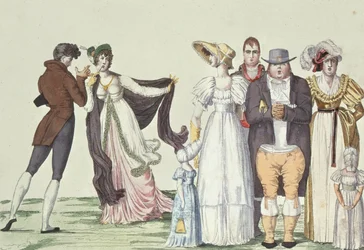 A família inglesa em Paris, ilustração do Le Supreme Bon Ton, c.1815