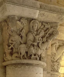 A fuga para o Egito, coluna de alívio da capital da igreja da abadia beneditina, do século 13