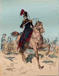 A Armee francesa sob o reinado de Louis Philippe de 1830 a 1848 - Artilharia um cavalo em bateria - Gravura de 1882 em "Histoire de dix ans: 1830-1840" Louis-Blanc (1811-1882)