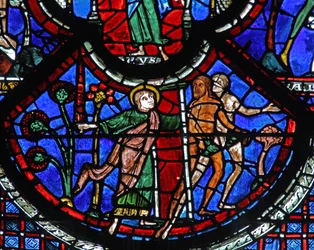 A janela do Bom Samaritano: Aam e Eva expulsos do Paraíso por um anjo com uma espada (w44)