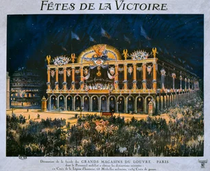 Os Grands Magasins du Louvre decorados para a celebração da vitória de 1918, 14 de julho de 1919
