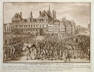 Os chefes de Launay e Flesselles Promenaded antes do Hotel de Ville, 14 de julho de 1789