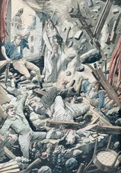 As consequências horríveis de um terremoto terrível em São Francisco, ilustração de &39;Le Petit Journal&39;, 29 de abril de 1906