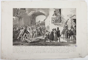 Os Habitantes Depositando as Portas de Grenoble aos Pés do Imperador, 6 de março de 1815, publicado por Martinet, 1815