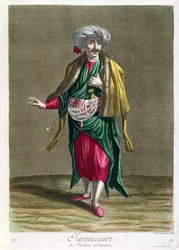 O janízaro, da coleção de gravuras de trajes do Levante, gravado por Philippe Simonneau (1685-c.1753) 1707-08
