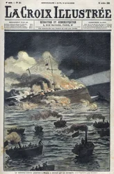 O navio japonês "Misaka" foi destruído pelo fogo