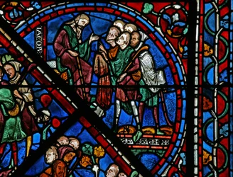 A janela de Joseph: seus irmãos apresentam Jacob com seu casaco manchado de sangue (w41)