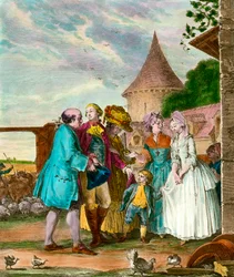 O Senhor e o seu agricultor. Gravura do século XVIII. Colecção privada.