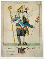 &39;O homem com seis cabeças&39;, caricatura de Charles Maurice de Talleyrand-Perigord (1754-1838), 1815 (gravura colorida à mão)