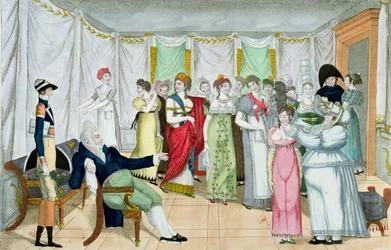 O sultão parisiense, ou uma escolha de prostitutas, início do século 19 (gravura colorida à mão)
